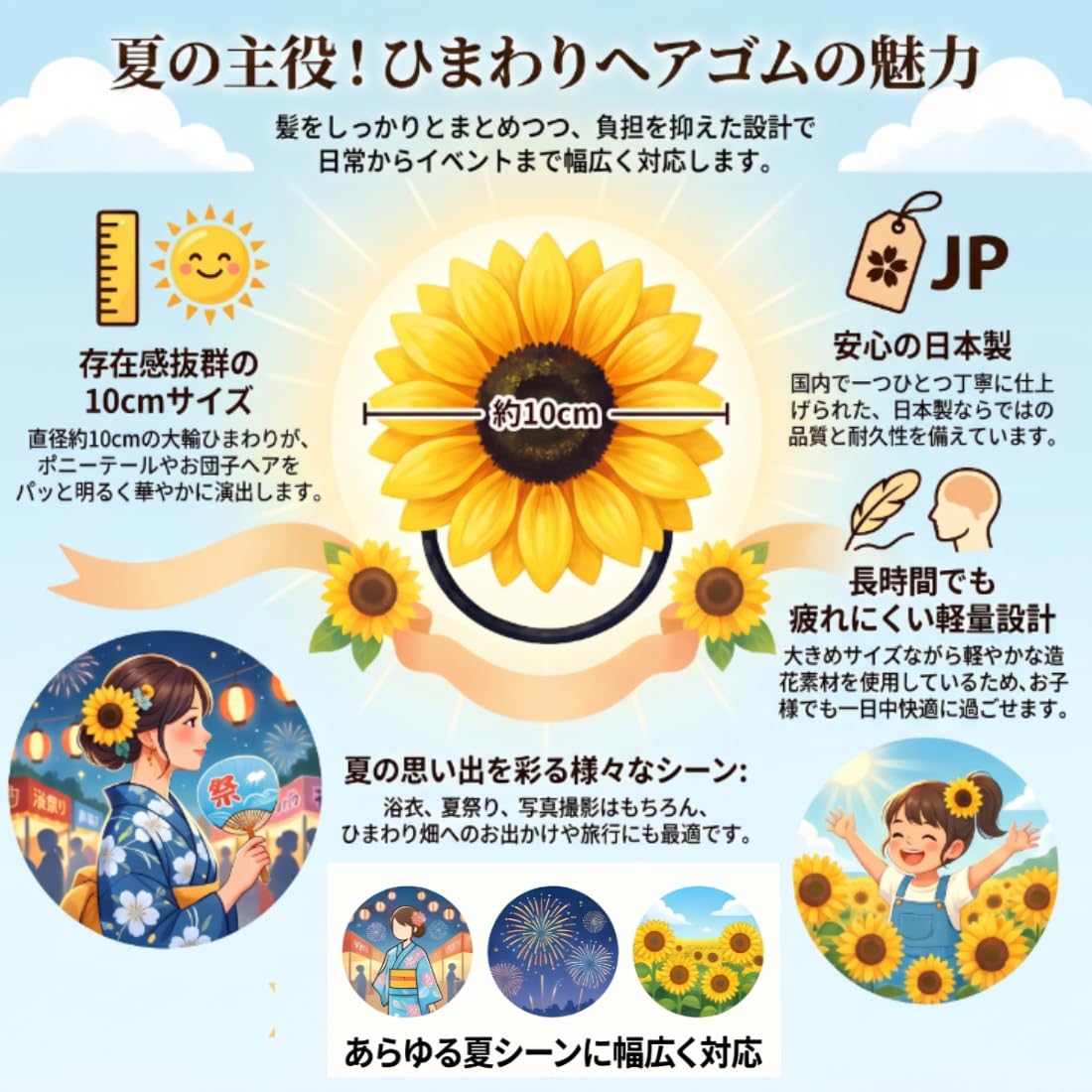 Amazon.co.jp: [スウィートキス] ひまわり 造花 ヘアゴム大 ヘア